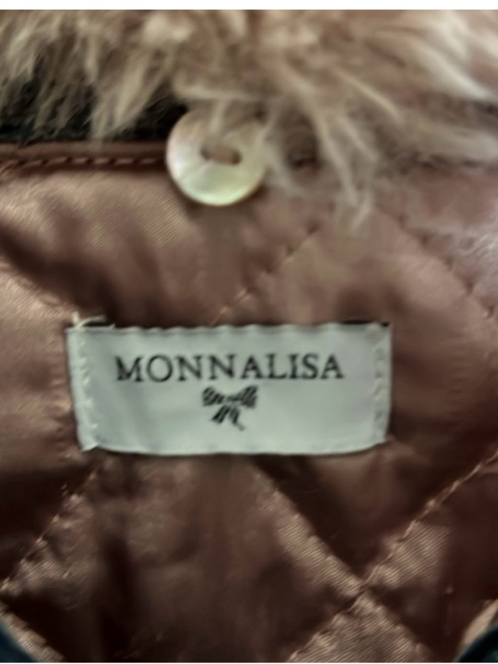 Monnalisa Blue Denim Jacket with Pink Fur Collar Sz 6 floral embroidery - Picture 5 of 7